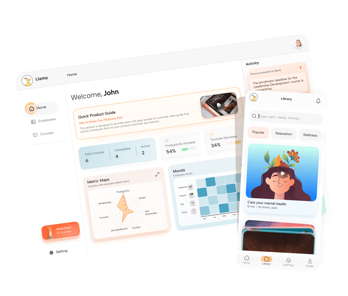 MyLlama is a workplace wellness platform that helps employees learn, reflect, and track well-being through guided courses, content, and insights.